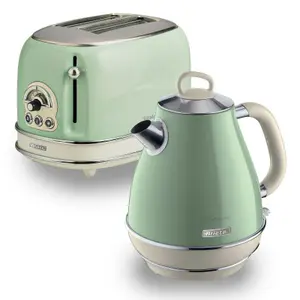 Ariete ARPK2 Vintage Retro Jug Kettle & 2 Slice Toaster Set, Green