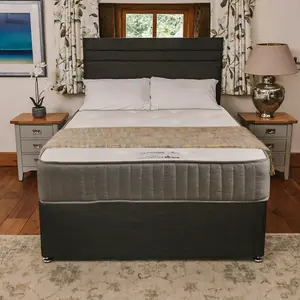 Sapphire Memory Foam Orthopaedic Sprung Divan Bed Set 3FT Single 2 Drawers Side - Naples Slate