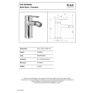 RAK Morning Bidet Polished Chrome Modern Basin Tap Solid Brass