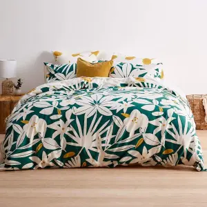 Sleepdown Arren English Floral Teal White Cotton Duvet Set Quilt Cover Bedding Single