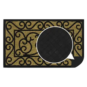 JVL Woven Coir Tuffscrape Doormat, 45x75cm, Scroll