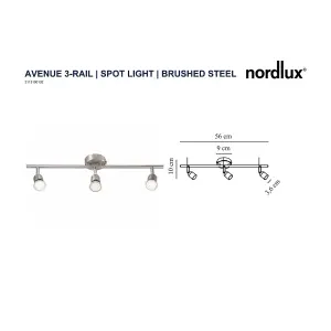 Nordlux Avenue 3-Rail Indoor Bedroom Living Dining Bathroom Spot Light In Brushed Steel (Height) 10cm