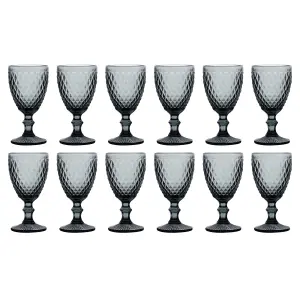 Set of 12 Vintage Luxury Grey Diamond Embossed Drinking Wine Glass Wine Goblets 270ml