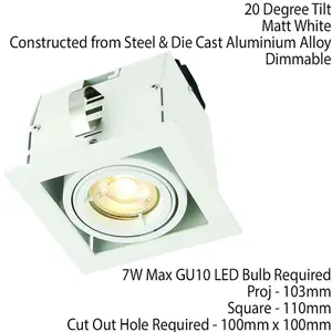 Single Square Adjustable Head Ceiling Spotlight Matt White GU10 7W Box Downlight