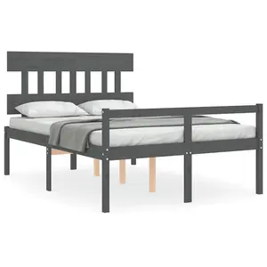 Berkfield Bed Frame with Headboard Grey Double Solid Wood