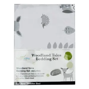 Kinder Valley 7 Piece Toddler Bed Bundle Grey with Kinder Flow Mattress - Woodland Tales Bedding