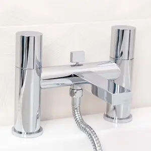 Enzo Polished Chrome Round Deck Mounted Bath Shower Mixer Tap with Handset