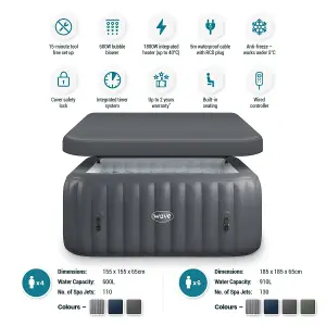 Wave Pacific, 6-Person Inflatable Hot Tub, Integrated Heater, Dark Grey