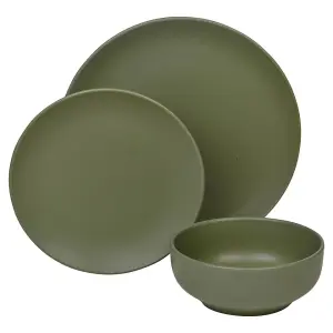 Queensway Home & Dining 26cm Diameter 24 Pcs Green Coloured Stone Ceramic Dinnerware Crockery Plates Bowls Dining Set