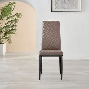 Set of 6 Milan Cappuccino Beige High Back Soft Touch Diamond Pattern Faux Leather Black Powder Coated Metal Leg Dining Chairs