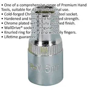 6mm Forged Steel Drive Socket - Polished Chrome Vanadium 1/4 Inch Square Drive Tool