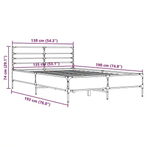 Berkfield Bed Frame without Mattress Grey Sonoma 135x190 cm Double