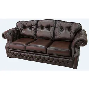 Chesterfield 3 Seater Antique Brown Leather Sofa Settee In Era Style