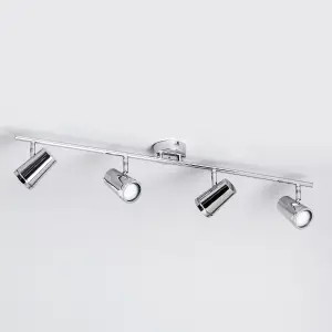 Tampa Chrome Decorative Light - 4 Spotlight Ceiling Bar & Bulbs Included