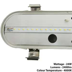 IP65 LED Batten Light Fitting 4FT 24W 2400lm 4000K Non Corrosive Warehouse Lamp