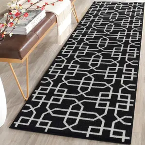 Smart Living Heavy Duty Machine Washable Runner for Hallway, Kitchen Non Slip Floor Mats, Door Mat 50cm x 80cm - Black Cream