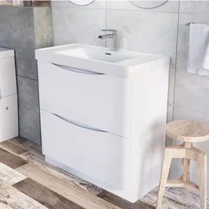 Stanhope 900mm Single Bathroom Vanity with Semi-Recessed Resin Basin Gloss White