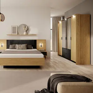 Spacious Oak Baltic & Black Wardrobe H2100mm W2230mm D590mm - Modern Design with Mirrored Doors