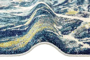 Blue Multi Abstract Funky Modern Easy to clean Rug for Dining Room -160cm X 220cm