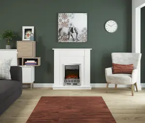 Hunton Ash White Timber Electric Suite with Inset Chrome Electric Fire