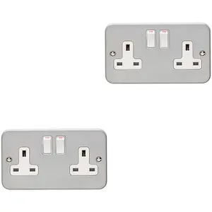 2 PACK 2 Gang Double 13A Switched UK Plug Socket HEAVY DUTY METAL CLAD Power