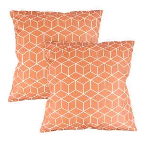 Gardenwize Pair of Outdoor Garden Sofa Chair Furniture Scatter Cushions- Orange Cube Print