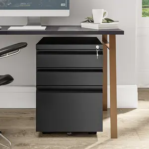 Carreiro 3 Drawer Steel Filing Cabinet Black