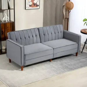 HOMCOM Convertible Sofa Futon Velvet-Touch Tufted Couch Sofa Bed Dark Grey