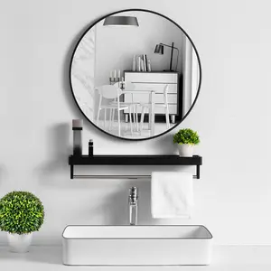 Baum Metal Flat Wall Mirror Black / 80 cm H x 80 cm W