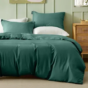 Odil Microfiber Solid Colour Duvet Cover Set with Pillowcases Emerald / Single Duvet Cover Set