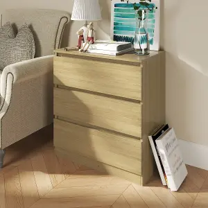 SunDaze Chest of Drawers Storage Bedroom Furniture Cabinet 3 Drawer Oak 70x40x77cm