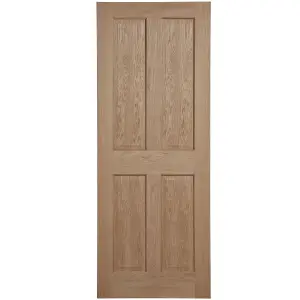 4 panel Unglazed Oak veneer Internal Fire door, (H)1981mm (W)762mm (T)44mm