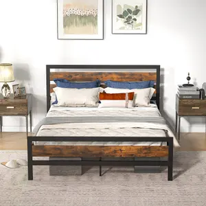 Costway Metal Bed Frame King Size  Industrial Platform Bed with Headboard and Footboard