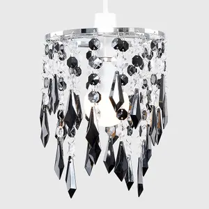 ValueLights Elegant Chandelier Design Ceiling Pendant Light Shade With Black And Clear Acrylic Jewel Droplets