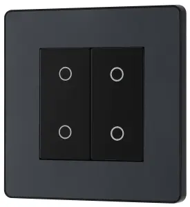 BG Evolve PCDMGTDM2B Matt Grey 2 Gang 200W Edge Dimmer - Black Insert