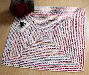 CARNIVAL Square Bedroom Rug Ethical Source with Recycled Fabric / 150 cm x 150 cm