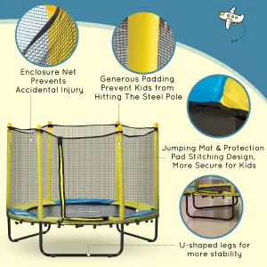 HOMCOM 4.6FT Kids Trampoline w/ Enclosure, for Kids 3-10 Years - Yellow