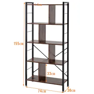 5 Tier Bookcase Display Rack Bookshelf Industrial Standing Book Storage Organizer