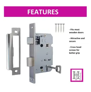 3 Lever Mortice Nickel Sash Lock Key 3" 76mm Bolt Through Reversable Bathroom Handle Locks