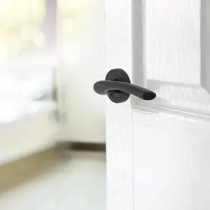 Zena Door Handle Modern Design Matt Black Lever on Rose Internal + Latch & Hinges