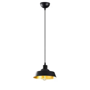 Luminosa Model 29 Deco Black Dome Pendant Lamp Golden Interior