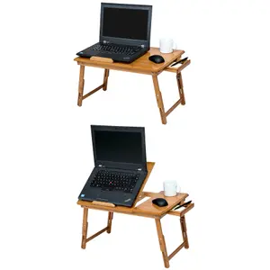 Laptop Stand - 4 angles of inclination, with drawer, storage space, USB dual fan, 55 x 35 x 26 cm - brown