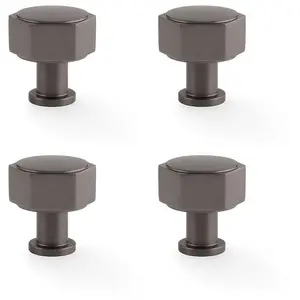 4 PACK - Industrial Hex Cabinet Door Knob - 33mm Dark Bronze Cupboard Pull Handle