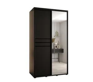  Cannes XI Mirrored Sliding Door Wardrobe W140cm - Sleek Black Storage for Compact Spaces