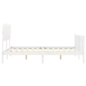 Berkfield Bed Frame with Headboard White King Size Solid Wood