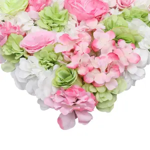 Artificial Flower Wall Backdrop Panel, 60cm x 40cm, Lime Green & Pink