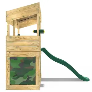 Rebo Wooden Lookout Tower Playhouse Climbing Frame with 6ft Slide & Swings - Zion