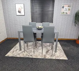 Dining Table And Chairs Set 4 Dining Set for 4  Grey Table with 4 Grey Leather Chairs Furniture Kosy Koala