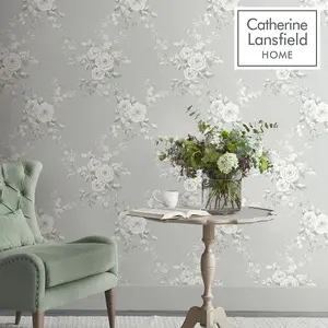 Catherine Lansfield Canterbury Floral Wallpaper Sage Muriva 165508