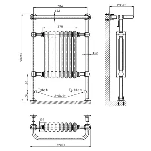 Rinse Traditional Victorian 952x659mm Heated Towel Rail Bathroom Radiator Chrome & Anthracite